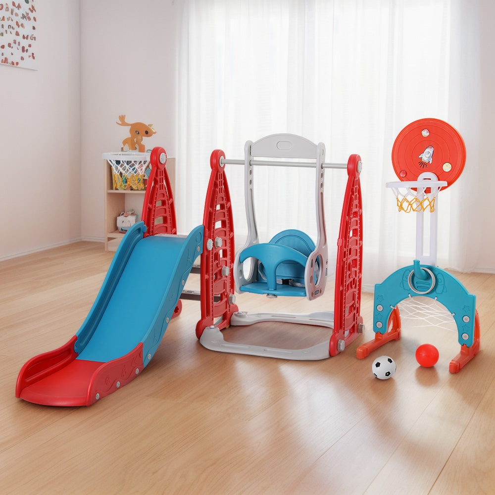 Keezi Kids Slide Set with Basketball Hoop - 140cm Red