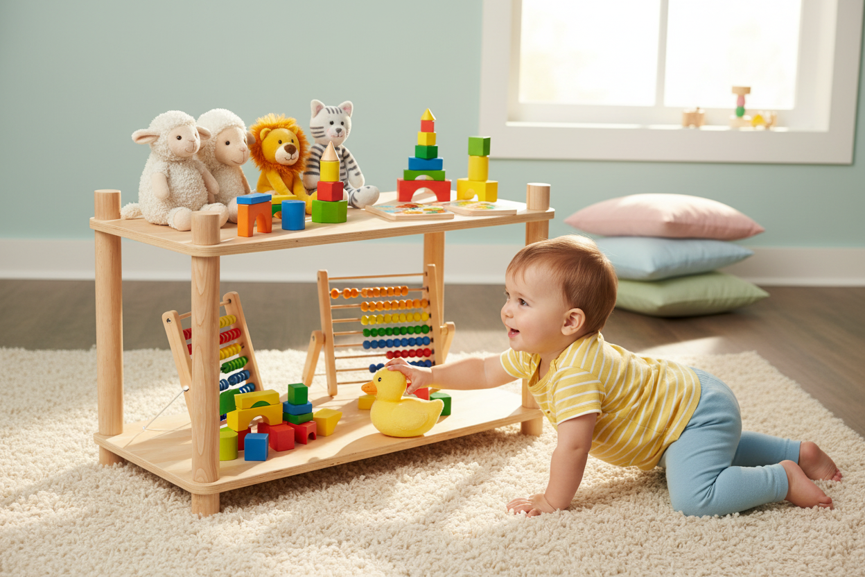 Montessori Tier Toy Shelf — Natural Timber