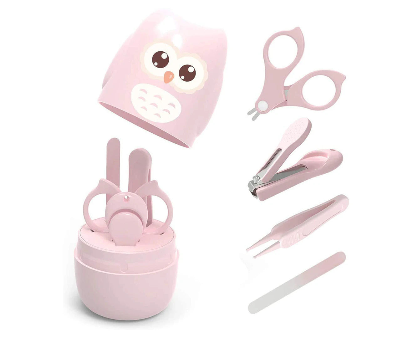 Baby Nail Kit, Baby Manicure Kit and Pedicure Kit with Cute Owl Shape Case. Baby Nail Clipper, Scissor-Light Pink