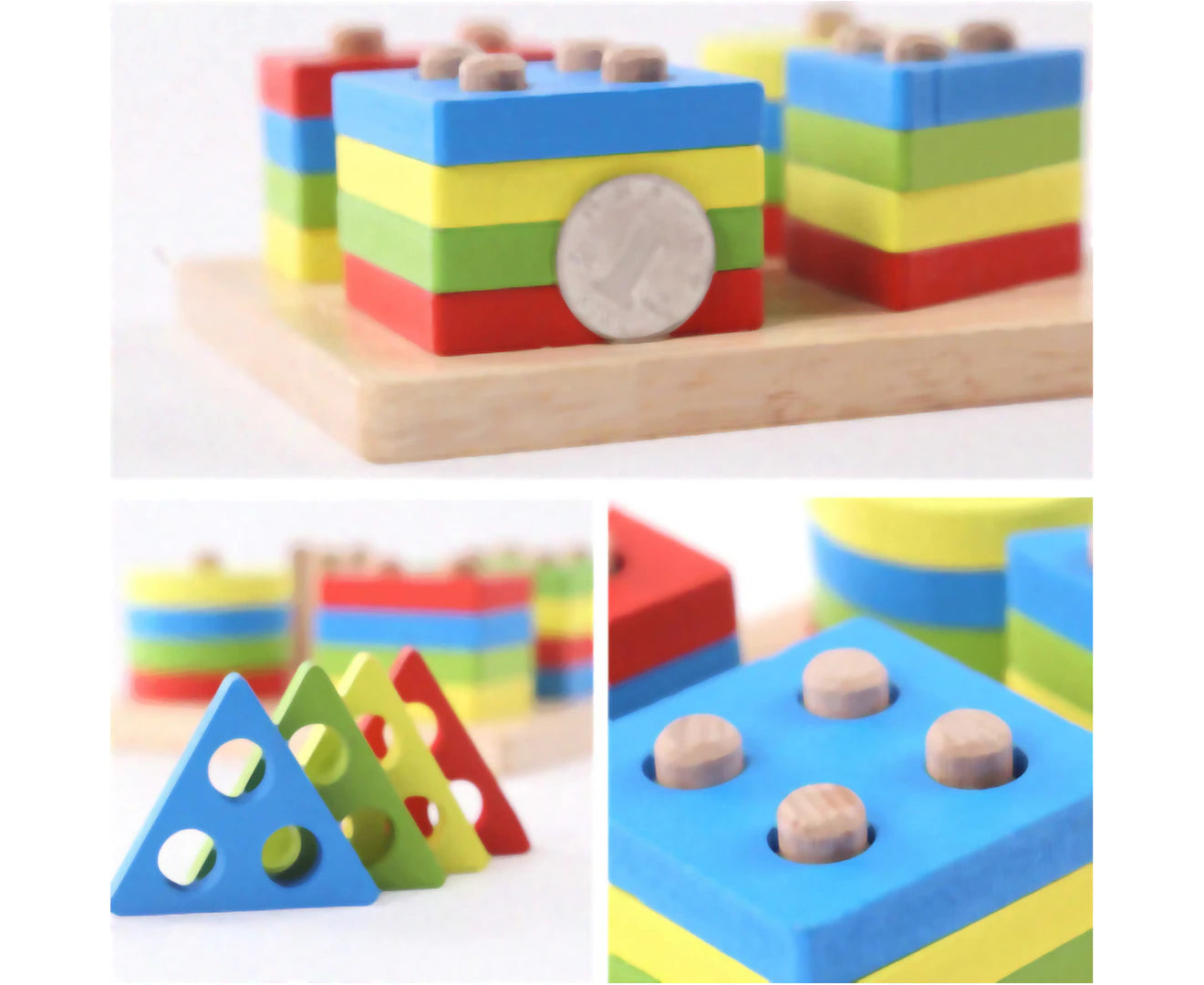 Wooden Geometry Stacking Blocks - 4-Column Educational Intelligence Board Toy