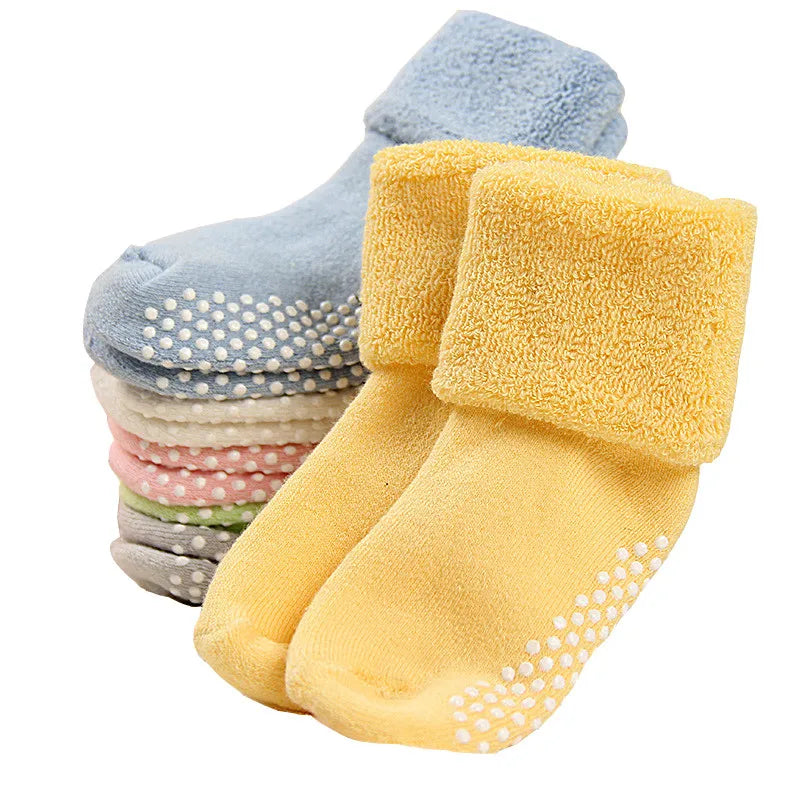 Winter Socks Baby Towel Terry Socks Pure Color Cotton Child Kids Newborn Meias Warm Non Slip Baby Thicken Socks Boys Girls 0-3 Y