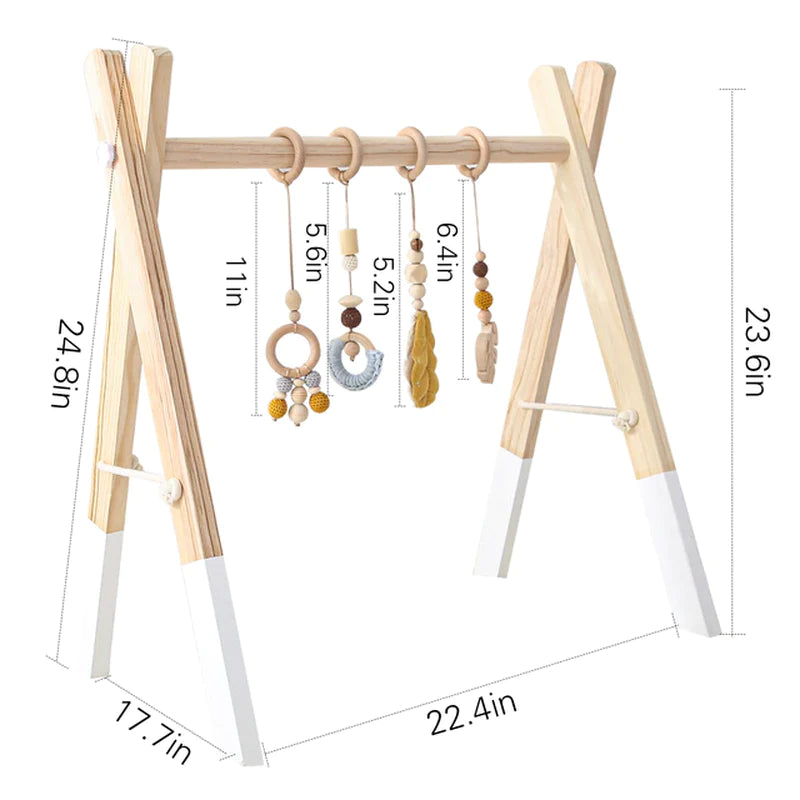 Wooden Baby Play Gym with Activity Frame & Rattle Toy Set