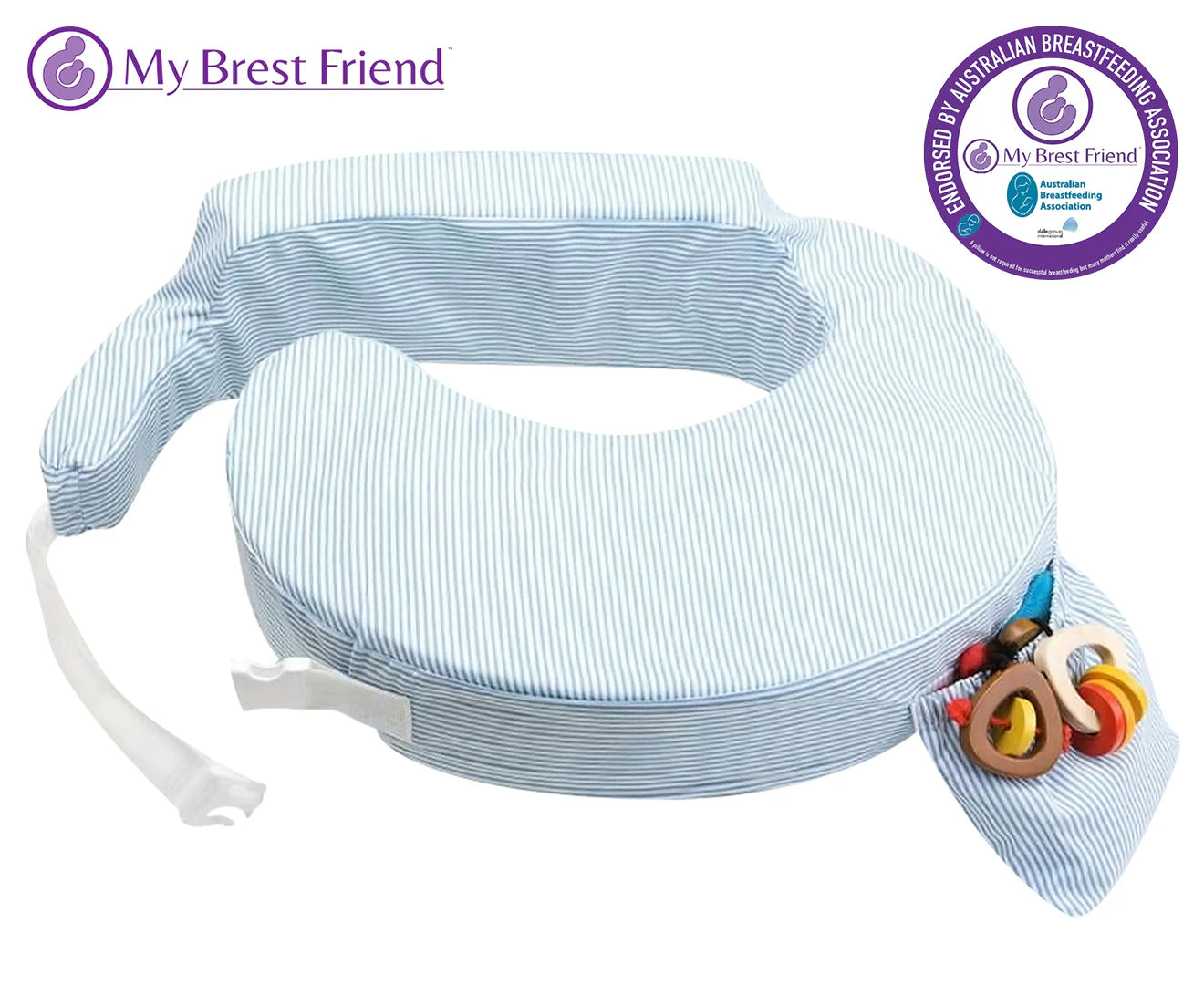 Baby Nursing/Breastfeeding Support Pillow W/ Pocket Blue Stripe