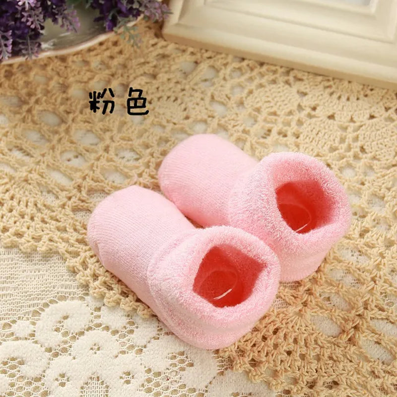 Winter Socks Baby Towel Terry Socks Pure Color Cotton Child Kids Newborn Meias Warm Non Slip Baby Thicken Socks Boys Girls 0-3 Y