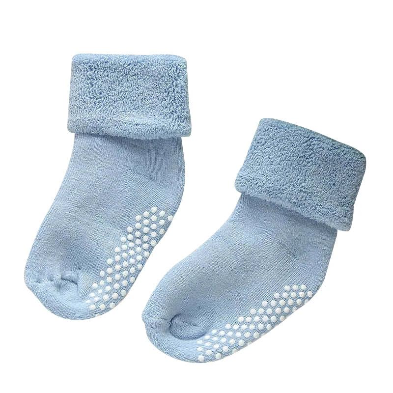 Winter Socks Baby Towel Terry Socks Pure Color Cotton Child Kids Newborn Meias Warm Non Slip Baby Thicken Socks Boys Girls 0-3 Y