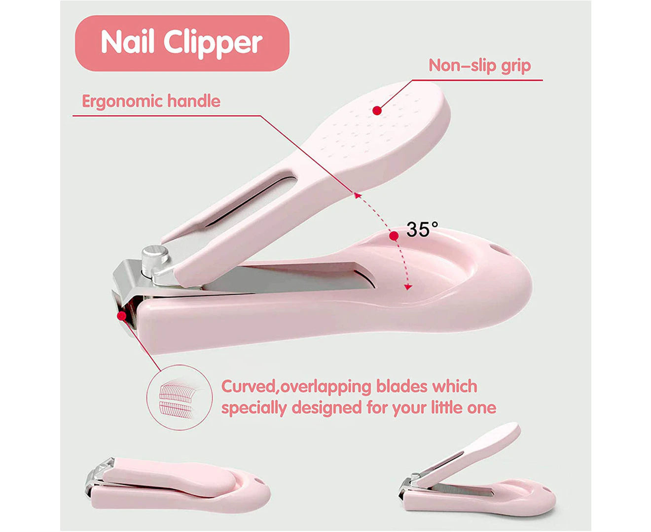 Baby Nail Kit, Baby Manicure Kit and Pedicure Kit with Cute Owl Shape Case. Baby Nail Clipper, Scissor-Light Pink