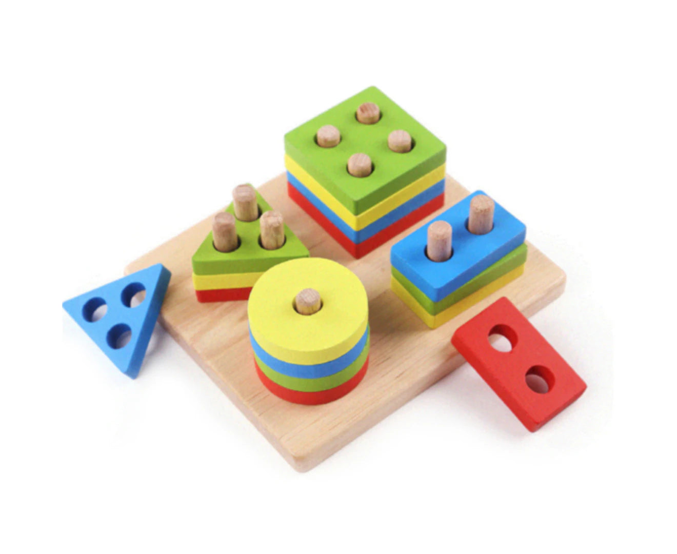 Wooden Geometry Stacking Blocks - 4-Column Educational Intelligence Board Toy