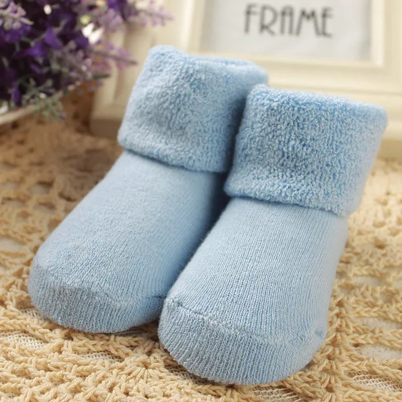 Winter Socks Baby Towel Terry Socks Pure Color Cotton Child Kids Newborn Meias Warm Non Slip Baby Thicken Socks Boys Girls 0-3 Y