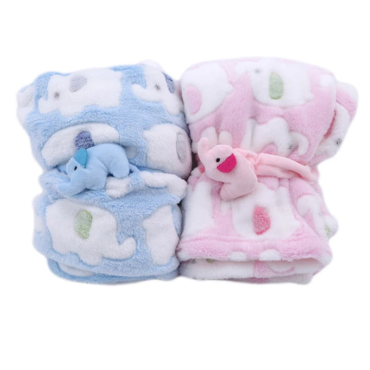 Cartoon Baby Blanket Cute Elephant Baby Products Newborn Elephant Air Conditioning Quilt Coral Velvet Pillow Quilt Dual-Use