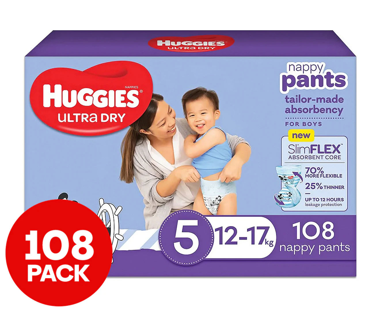 Boys' Size 5 12-17Kg Ultra Dry Nappy Pants 108Pk