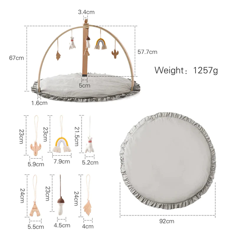 Wooden Baby Play Gym with Activity Frame & Rattle Toy Set