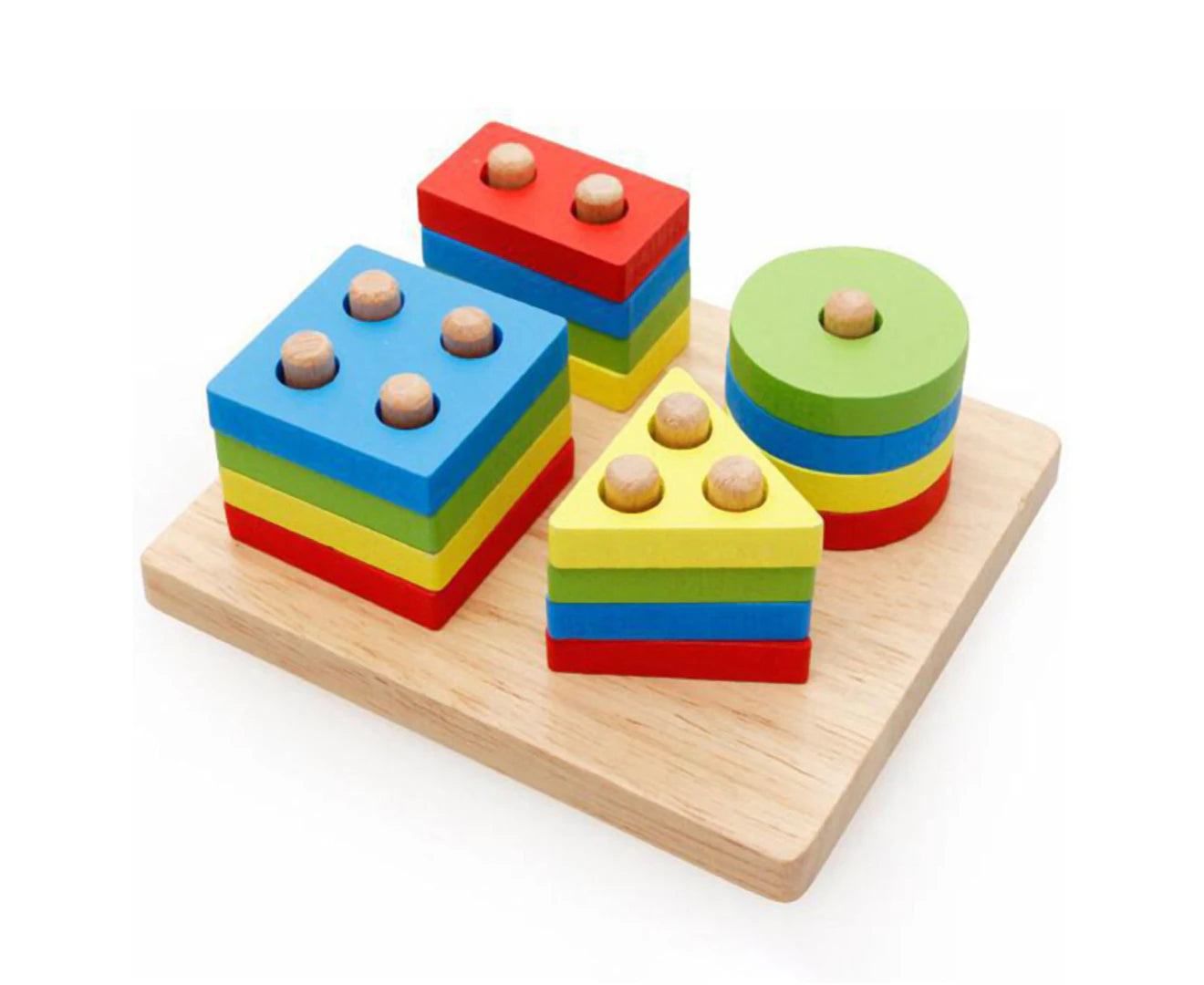 Wooden Geometry Stacking Blocks - 4-Column Educational Intelligence Board Toy