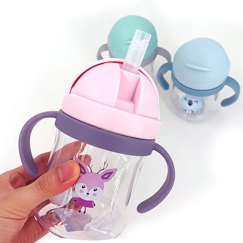 Silicone Sippy Cup with Straw Handle for Babies and Kids