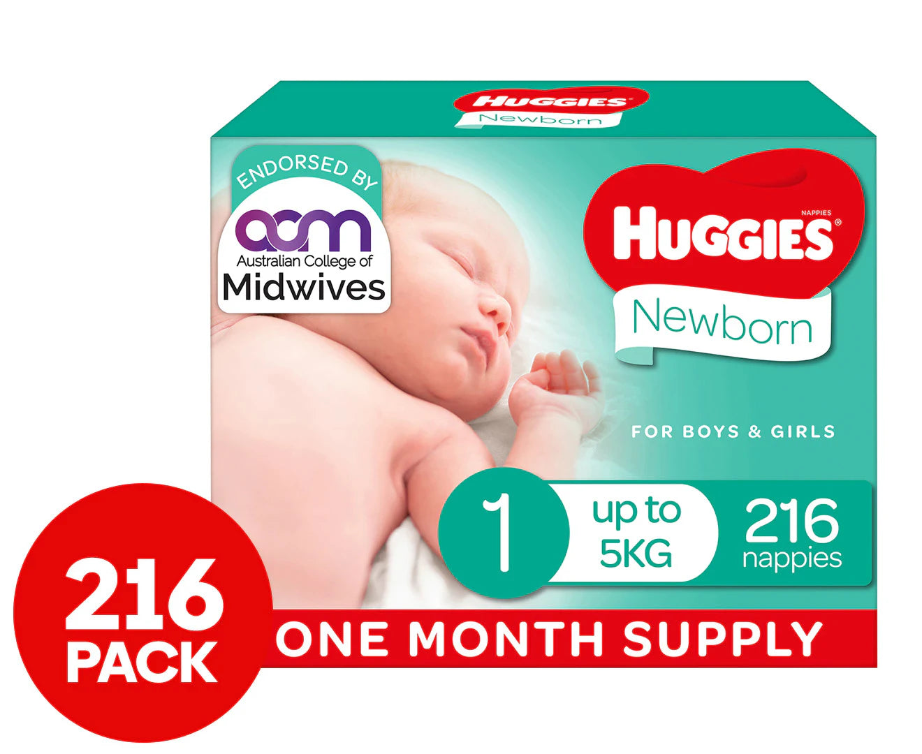 Newborn Size 1 up to 5Kg Nappies 216Pk