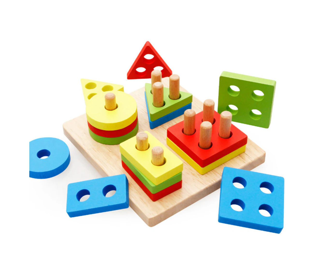 Wooden Geometry Stacking Blocks - 4-Column Educational Intelligence Board Toy