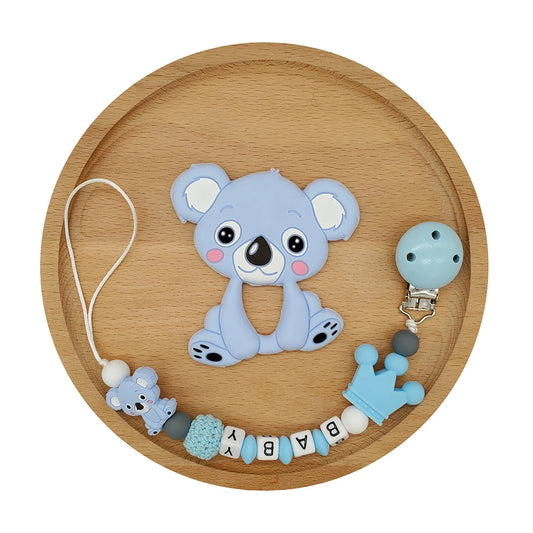 Professional Title: "Customized Koala Baby Teether Pacifier Clip Chain Set with Food Grade Silicone Chews - Ideal Nurse Gift for Teething"