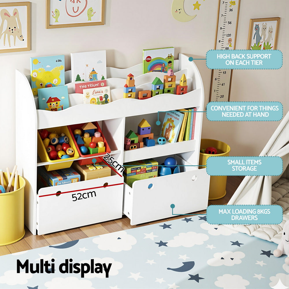 Keezi 3 Tiers Kids Bookshelf and Toy Box - White
