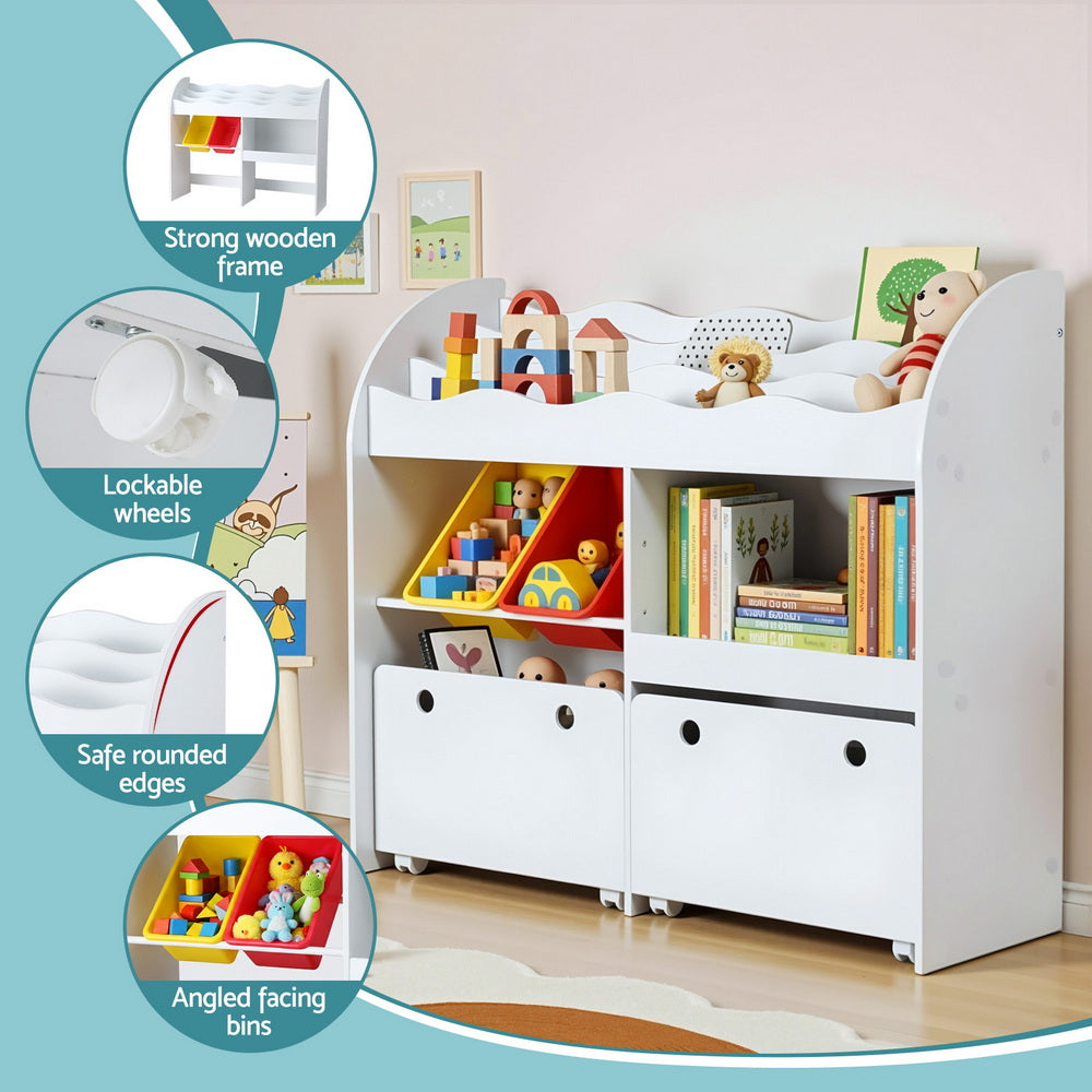 Keezi 3 Tiers Kids Bookshelf and Toy Box - White