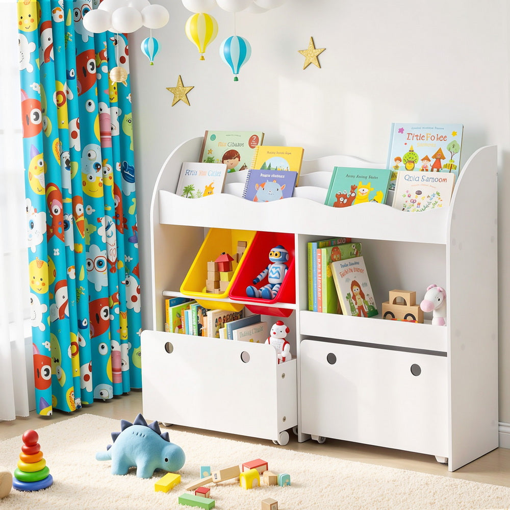 Keezi 3 Tiers Kids Bookshelf and Toy Box - White