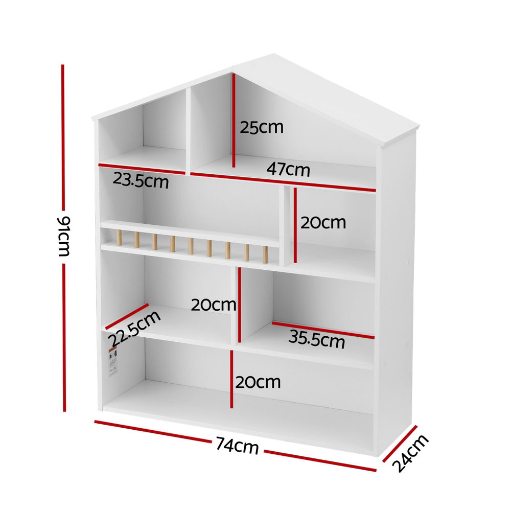 4 Tiers Kids Bookshelf with Organiser Cabinet - White