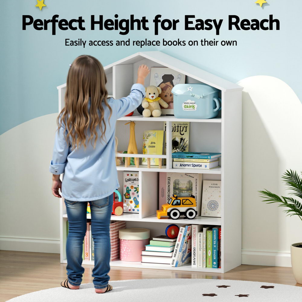 4 Tiers Kids Bookshelf with Organiser Cabinet - White