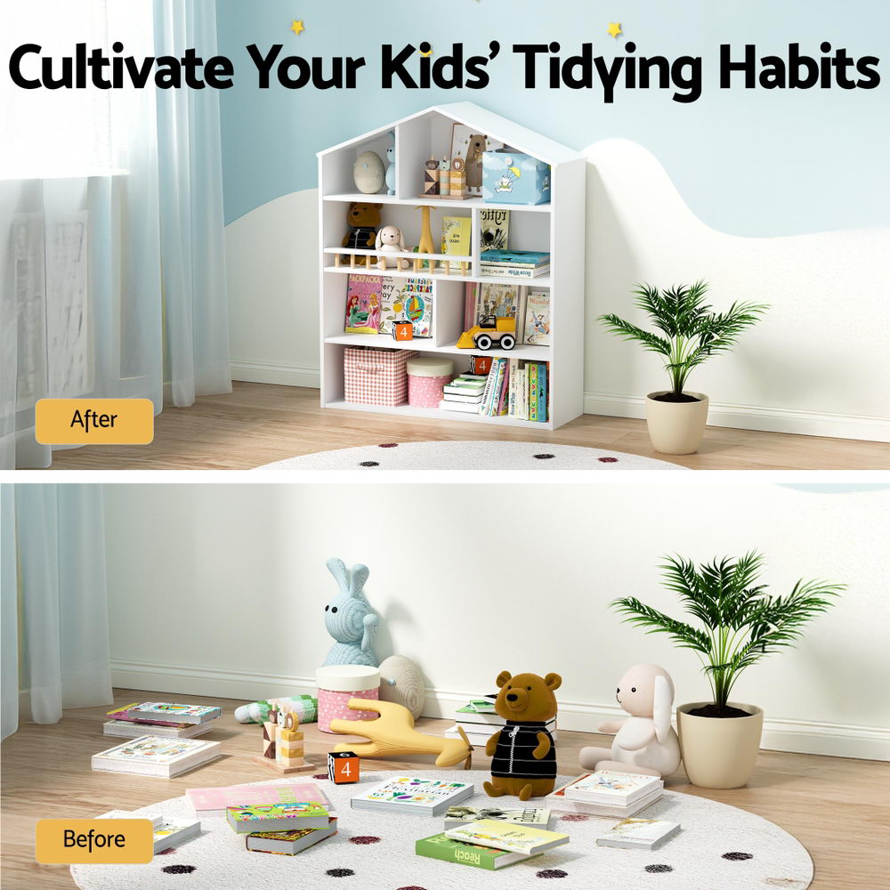 4 Tiers Kids Bookshelf with Organiser Cabinet - White