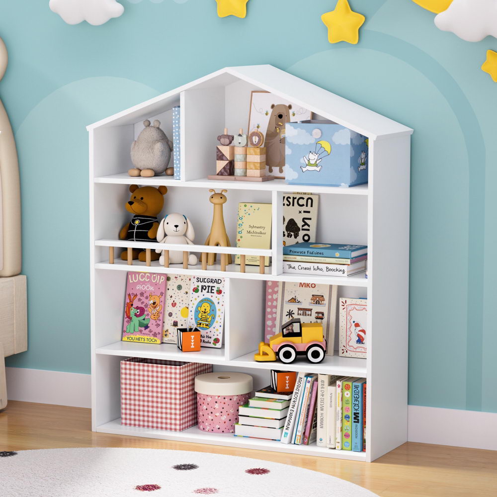 4 Tiers Kids Bookshelf with Organiser Cabinet - White