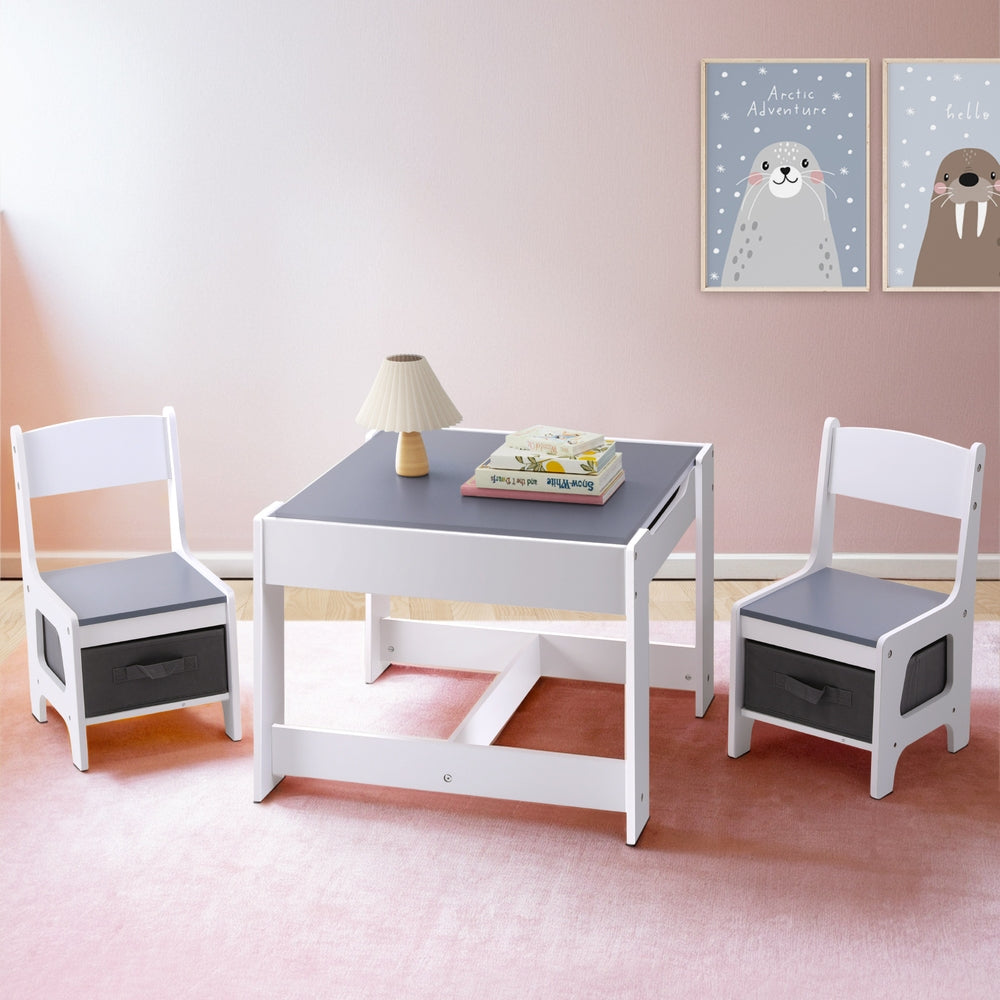 Kids Table and Chairs Set with Chalkboard Desk