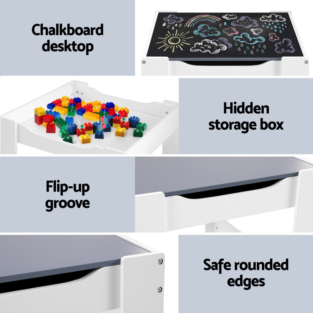 Kids Table and Chairs Set with Chalkboard Desk