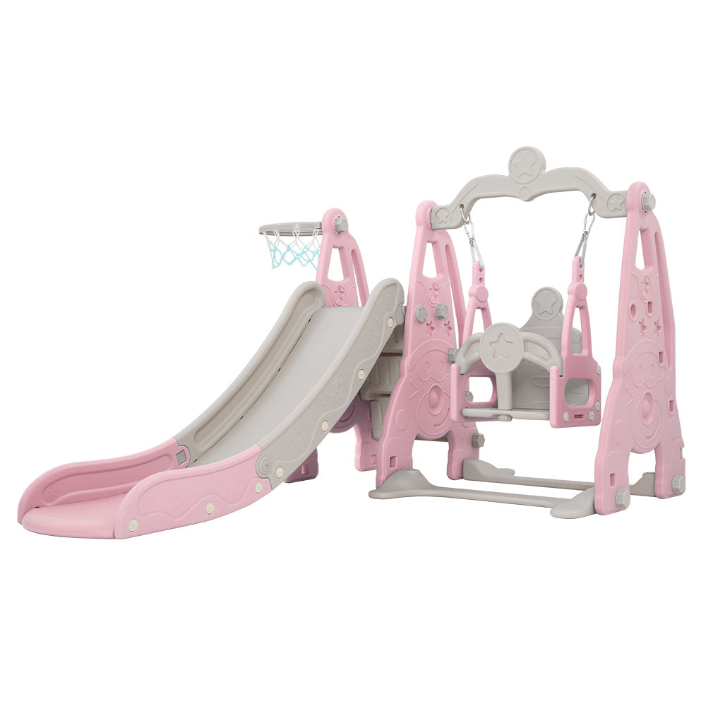 Keezi Kids Slide and Swing Set with Basketball Hoop - 170cm Pink