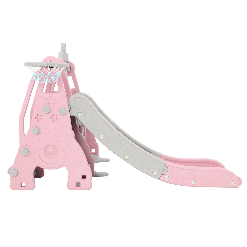 Keezi Kids Slide and Swing Set with Basketball Hoop - 170cm Pink