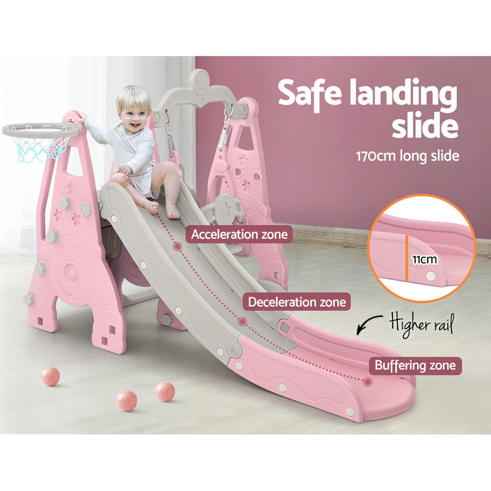 Keezi Kids Slide and Swing Set with Basketball Hoop - 170cm Pink