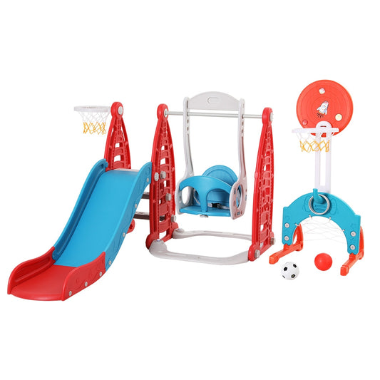 Keezi Kids Slide Set with Basketball Hoop - 140cm Red
