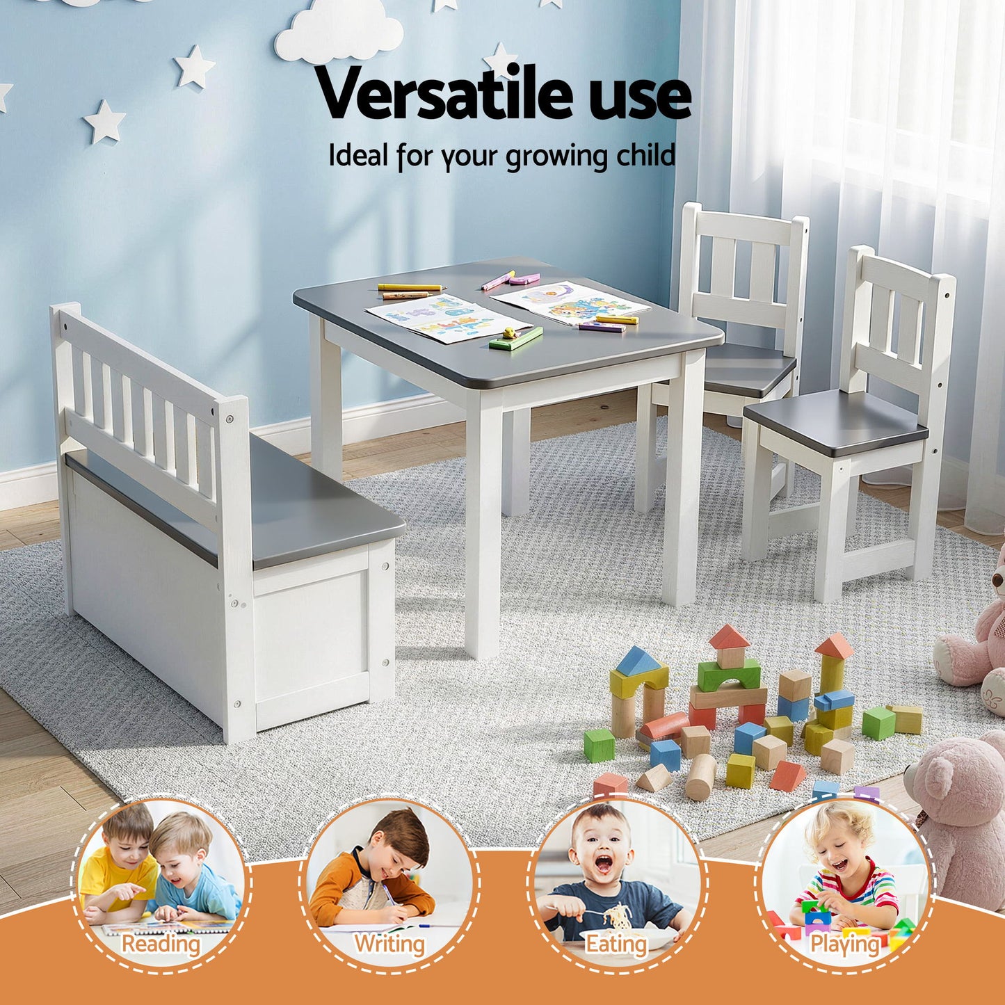 2 in 1 Kids Table and Chair Set - Grey