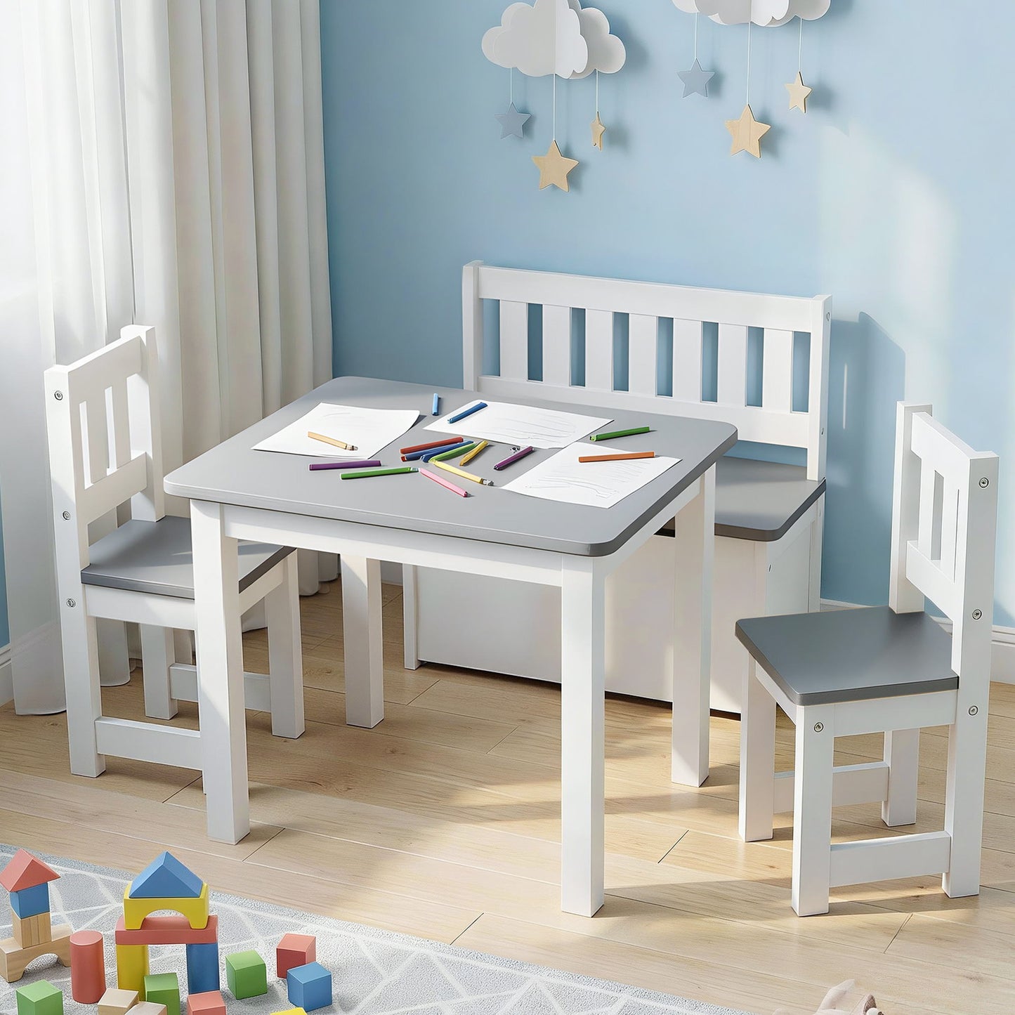 2 in 1 Kids Table and Chair Set - Grey