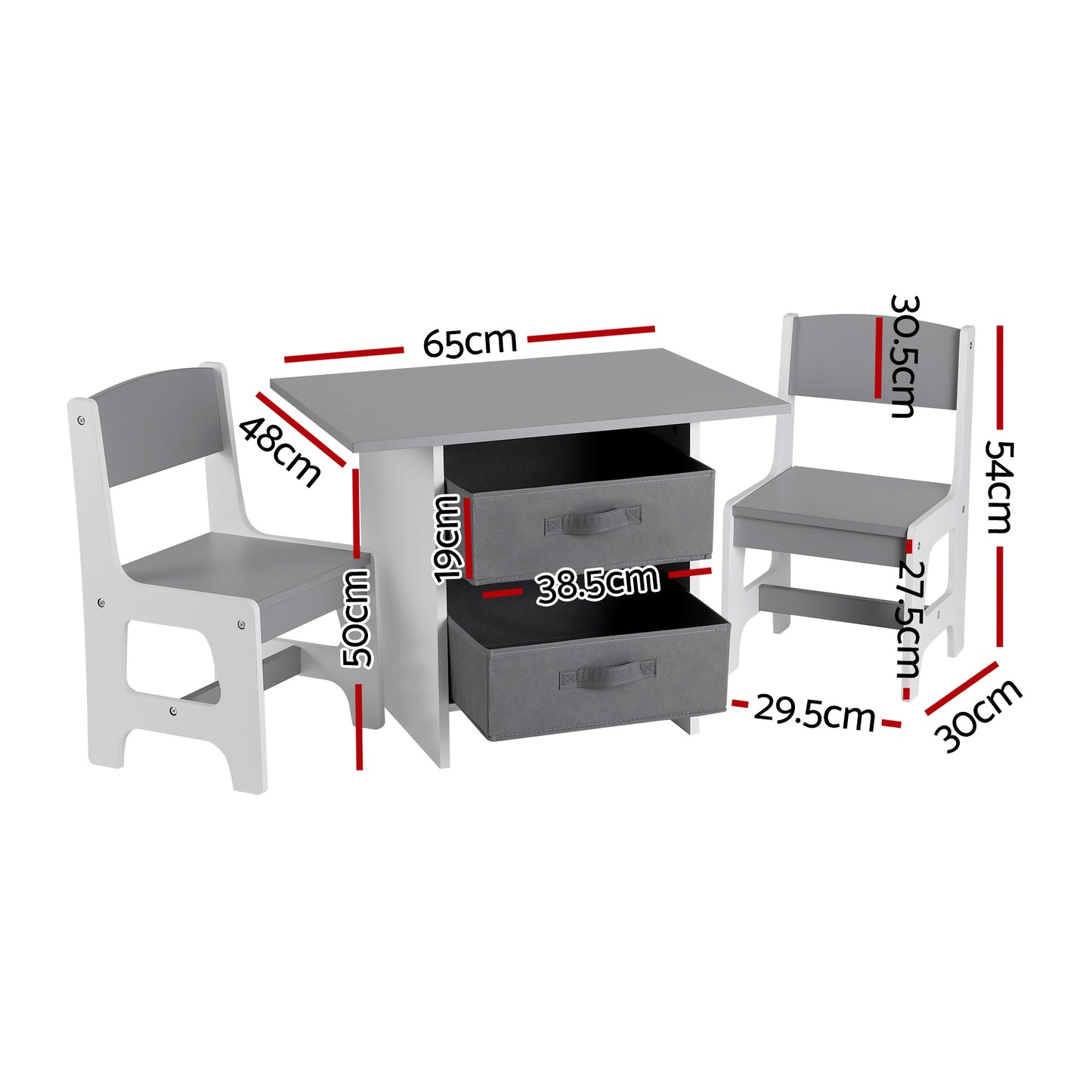 Kids Table and 2 Chairs Set with 2 Storage Drawers