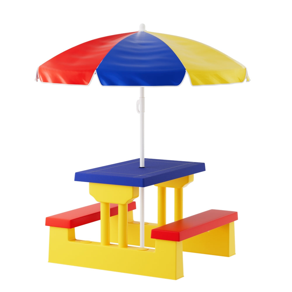 Kids Outdoor Table and Chairs Set with Picnic Bench Umbrella