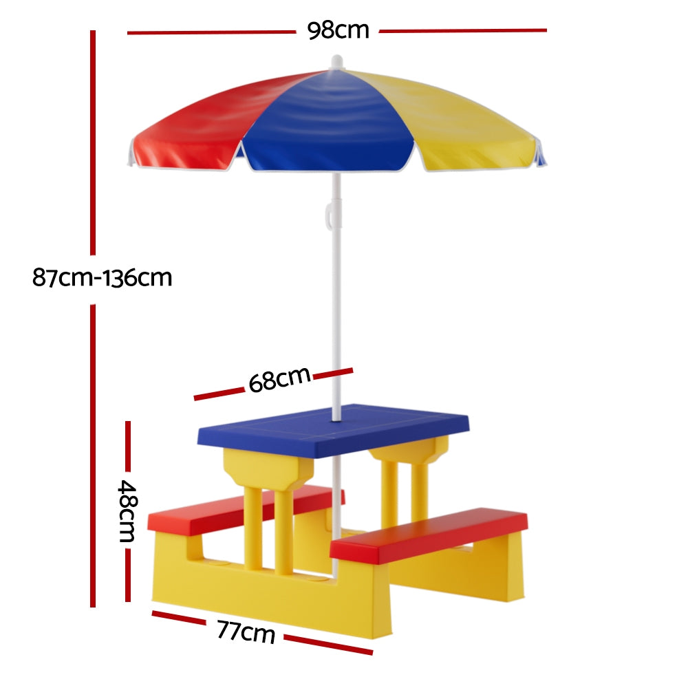 Kids Outdoor Table and Chairs Set with Picnic Bench Umbrella