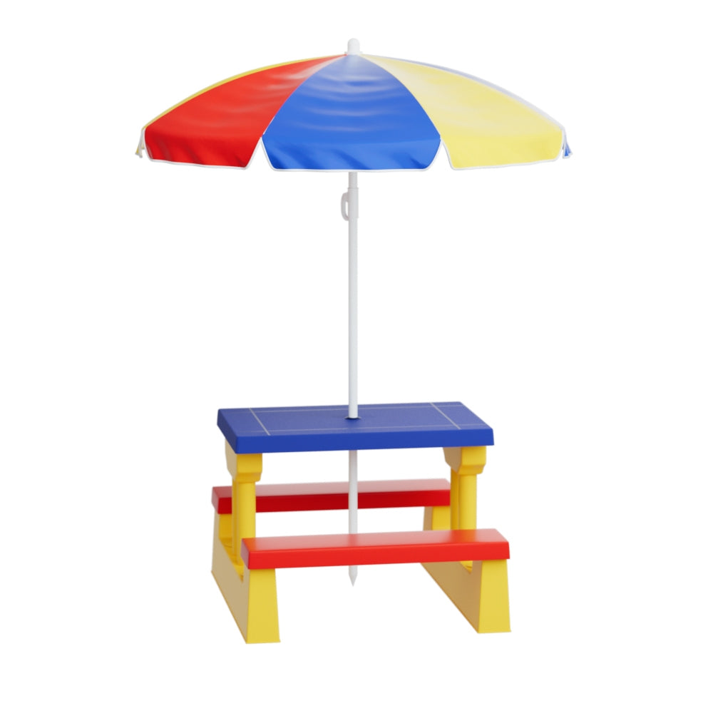 Kids Outdoor Table and Chairs Set with Picnic Bench Umbrella