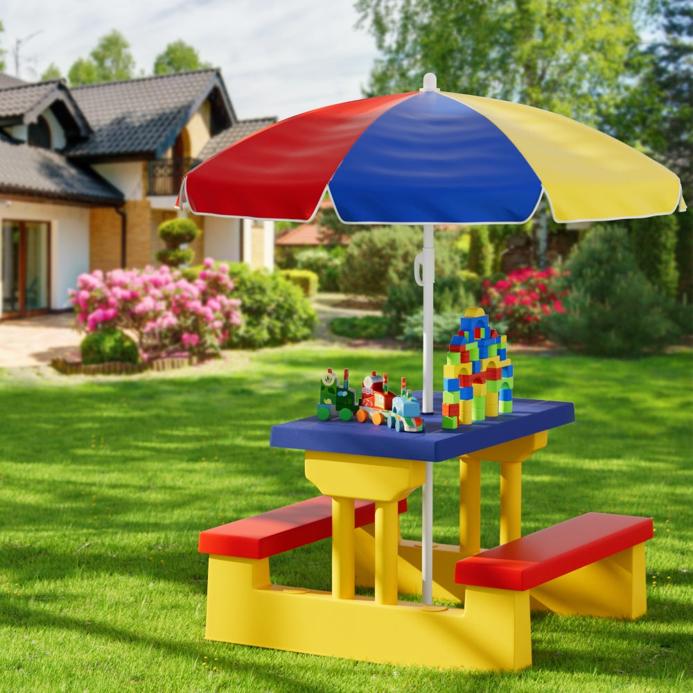 Kids Outdoor Table and Chairs Set with Picnic Bench Umbrella
