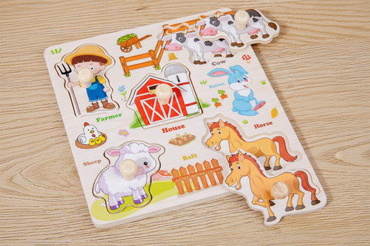 Montessori Peg Puzzle — Down on the Farm (Ages 1–3)