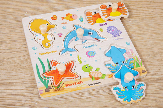 Montessori Peg Puzzle — Ocean Wonders (Ages 1–3)