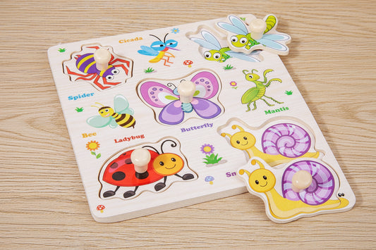 Montessori Peg Puzzle — Bug World (Ages 1–3)