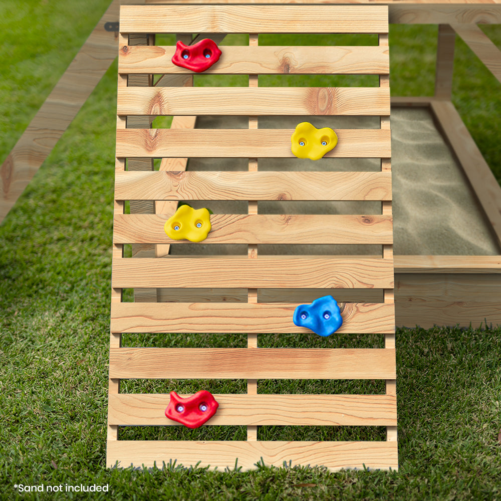 Wooden Tower Cubby House with Slide, Sandpit and Climbing Wall