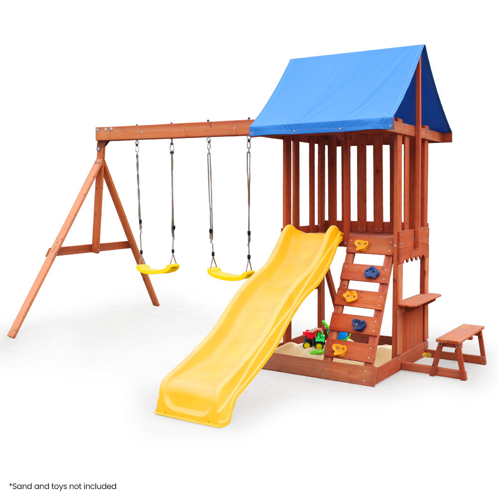 Rovo Outdoor Slide and Swing Set with Climbing Wall