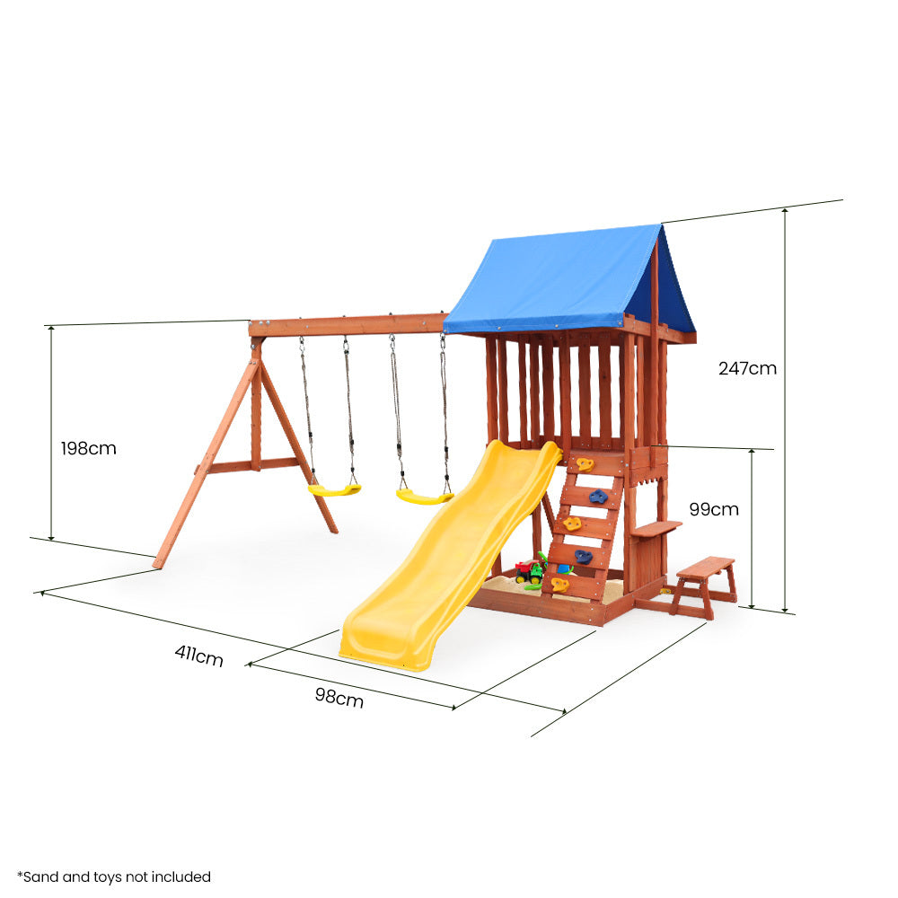 Rovo Outdoor Slide and Swing Set with Climbing Wall