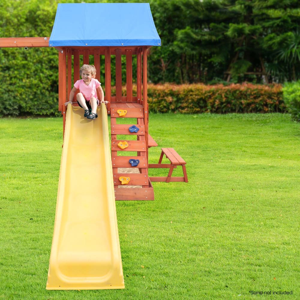 Rovo Outdoor Slide and Swing Set with Climbing Wall