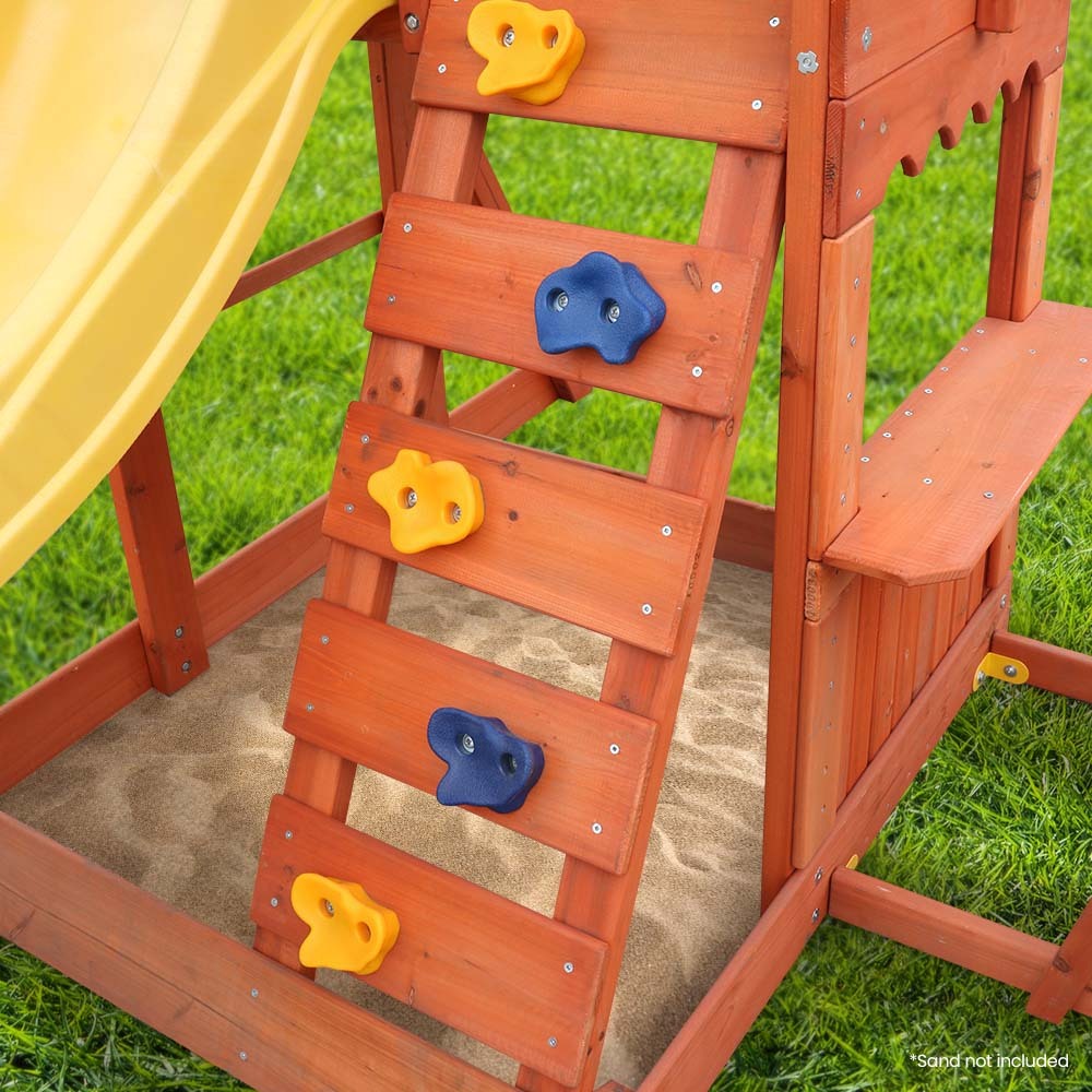Rovo Outdoor Slide and Swing Set with Climbing Wall