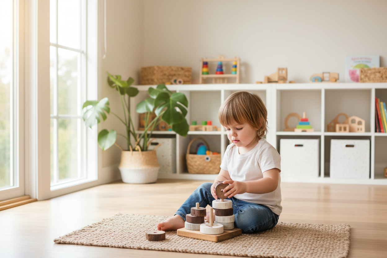 Montessori Rainbow Stacking Rings — First Stack