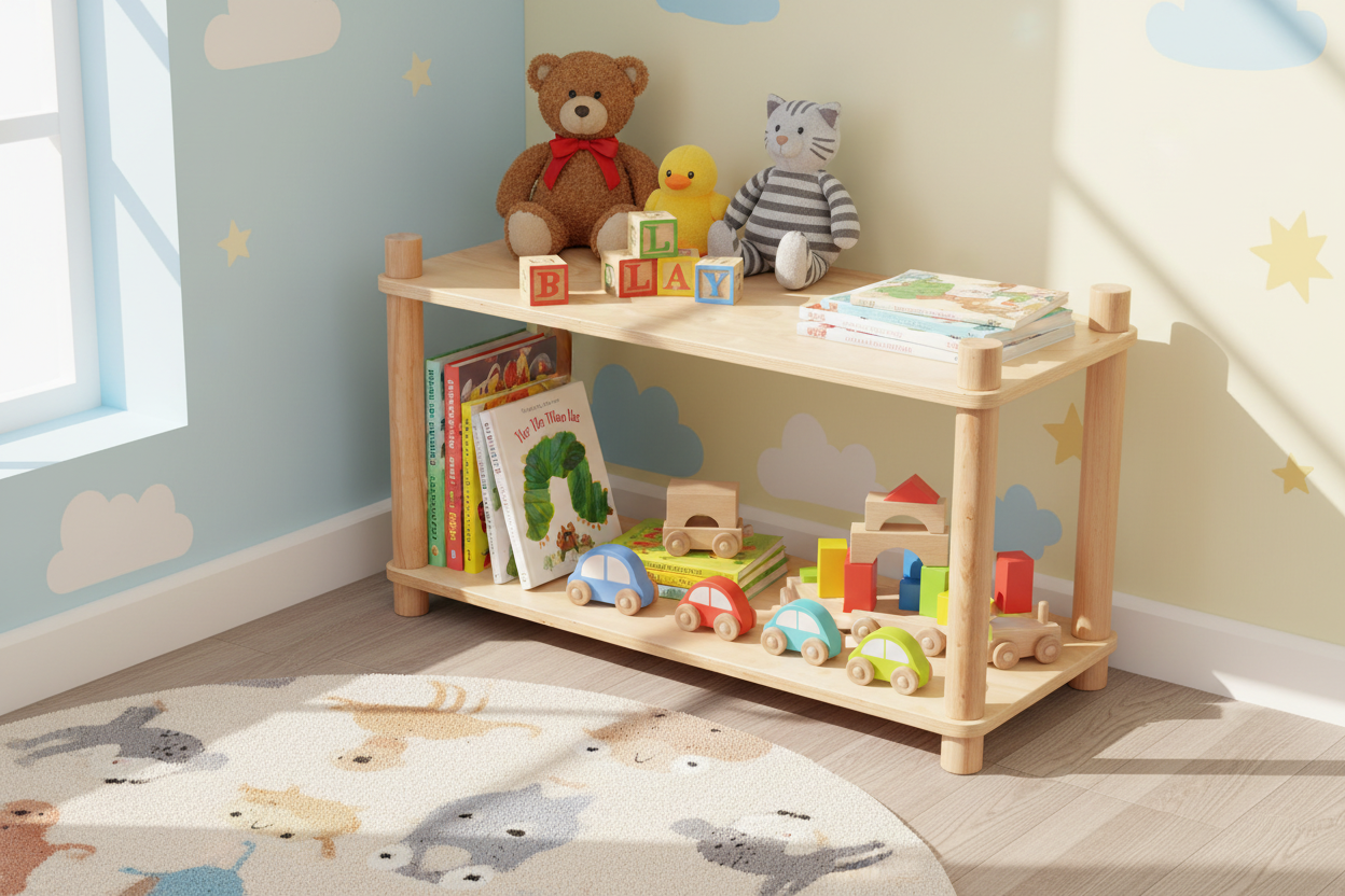 Montessori Tier Toy Shelf — Natural Timber